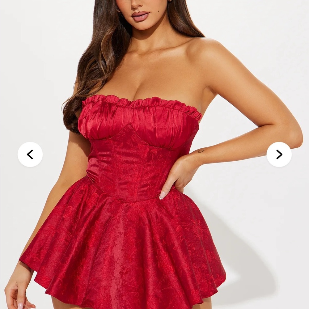 NWT fashion nova medium red Beau satin corset bloomer mini dress